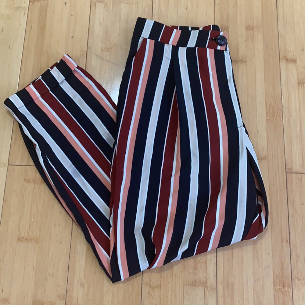 High Waist Striped Ankle Pants